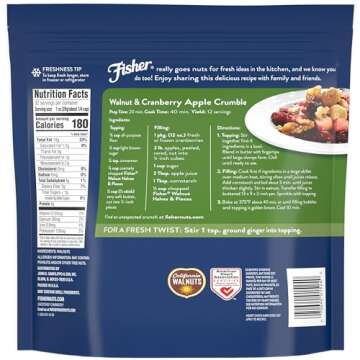 Fisher Chef's Naturals Walnut Halves & Pieces 32 oz, 100% California Unsalted Walnuts for Baking & C...