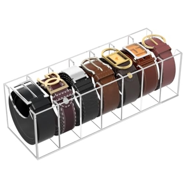 NIUBEE Belt Organizer - Acrylic Belt and Tie Storage Holder with 7 Compartments