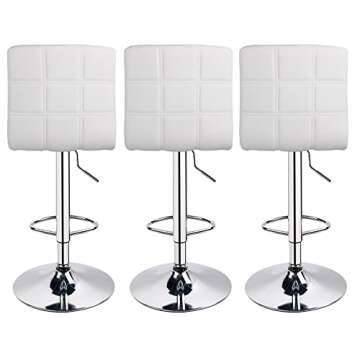Leopard Modern Square PU Leather Adjustable Bar Stools with Back, Set of 3, Counter Height Swivel Stool, Square Back Barstools for Kitchen Counter (White)