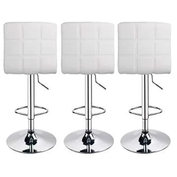 Leopard Modern Square PU Leather Adjustable Bar Stools with Back, Set of 3, Counter Height Swivel Stool, Square Back Barstools for Kitchen Counter (White)