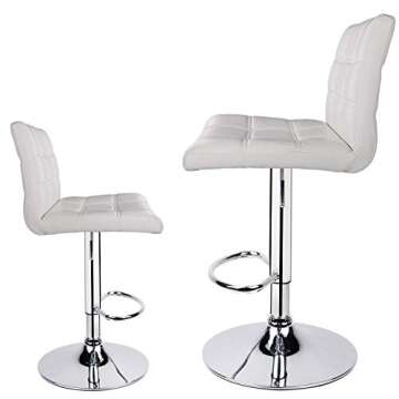 Leopard Modern Square PU Leather Adjustable Bar Stools with Back, Set of 3, Counter Height Swivel Stool, Square Back Barstools for Kitchen Counter (White)