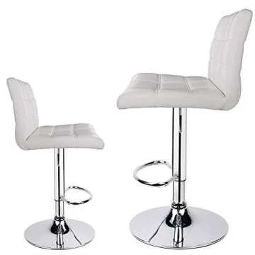 Leopard Modern Square PU Leather Adjustable Bar Stools with Back, Set of 3, Counter Height Swivel Stool, Square Back Barstools for Kitchen Counter (White)