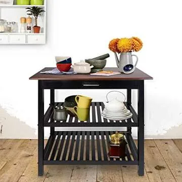 Stylish Casual Home Kitchen Island with Solid Wood Top