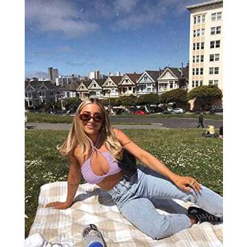 TOB Women's Sexy Criss Cross Lace Up Sling Basic Bow Tie Crop Top Lavender