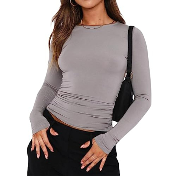 Hafailia Fitted Basic Long Sleeve Shirt Women - Skim Dupes Casual Y2K Long Sleeve Tops Crewneck Slim...