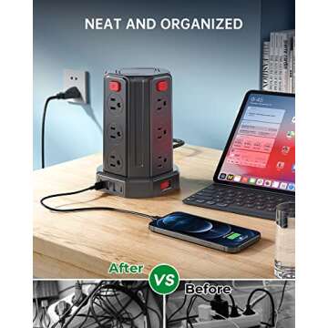 Power Strip Surge Protector with 12 Outlets and USB Ports