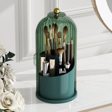 GAXmi Makeup Brush Holder with Lid Cosmetic Tools Organizer 360 Rotating Waterproof Dustproof Beauty...