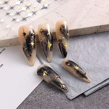 8 Sheets Star Nail Art Stickers 3D Nail Art Decals Gold Silver White Black Star Nail Art Design Stic...