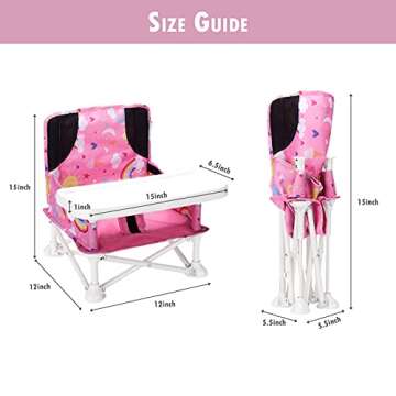 VEEYOO Travel Booster Seat with Tray, Portable & Folding Baby Chair for Dining Table, Baby Pop Up Chair for Dining, Camping, Park, Beach