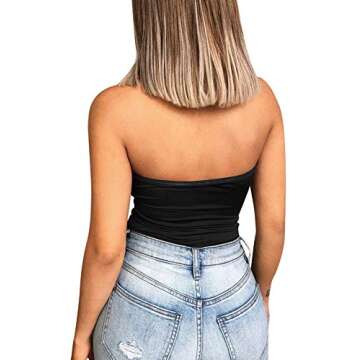 YMDUCH Women's Sexy Strapless Bodysuit One Piece Triangle Off Shoulder Leotard Black