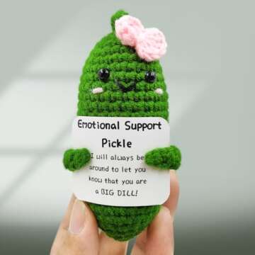 SIMXEHAY Emotional Encouraging Support Pickle,Funny Encouraging Pickle with Emotional Encouraging Card,Cute Knitted Crochet Dolls Soft Plush for Friend Gifts (Pickle)
