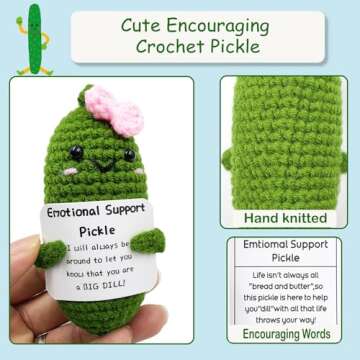 SIMXEHAY Emotional Encouraging Support Pickle,Funny Encouraging Pickle with Emotional Encouraging Card,Cute Knitted Crochet Dolls Soft Plush for Friend Gifts (Pickle)