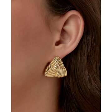 PAVOI 14K Yellow Gold-Plated Chunky Vintage Knot Triangle Earring Studs for Women | Statement Earring Pair
