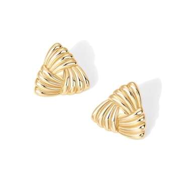 PAVOI 14K Yellow Gold-Plated Chunky Vintage Knot Triangle Earring Studs for Women | Statement Earring Pair