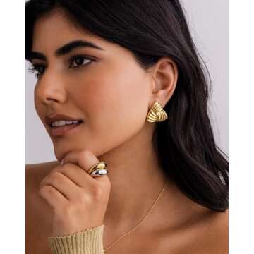 PAVOI 14K Yellow Gold-Plated Chunky Vintage Knot Triangle Earring Studs for Women | Statement Earring Pair