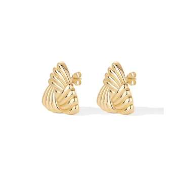 PAVOI 14K Yellow Gold-Plated Chunky Vintage Knot Triangle Earring Studs for Women | Statement Earring Pair