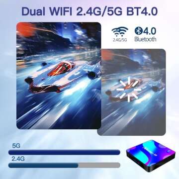 EASYTONE 2024 Android TV Box 11.0, Smart Android TV Box 2GB RAM 16GB ROM RK3318 Quad Core 4K TV Box Supports 2.4G+5G WiFi Ethernet 100M BT4.0 3D 4K HD Output TV Box with Mini Wireless Backlit Keyboard