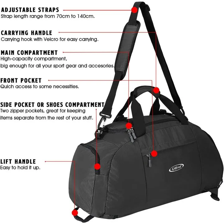 G4Free 40L Duffle Backpack for Travel and Gym