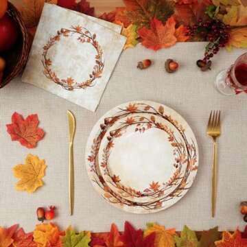 Homlouue 200 Pcs Fall Paper Plates and Napkins, Watercolor Disposable Party Supplies, Autumn Leaves ...