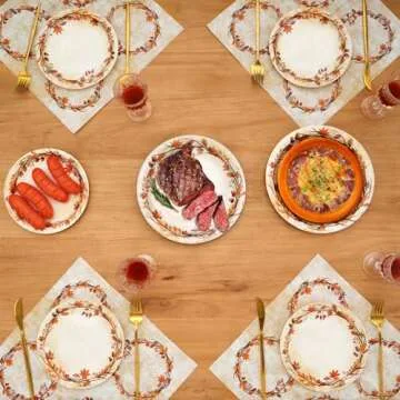 Homlouue 200 Pcs Fall Paper Plates and Napkins, Watercolor Disposable Party Supplies, Autumn Leaves Thanksgiving Party Supplies, Paper Disposable Dinnerware Set Party Supplies Serve 50 Guests