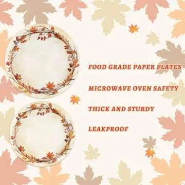 Homlouue 200 Pcs Fall Paper Plates and Napkins, Watercolor Disposable Party Supplies, Autumn Leaves Thanksgiving Party Supplies, Paper Disposable Dinnerware Set Party Supplies Serve 50 Guests