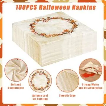 Homlouue 200 Pcs Fall Paper Plates and Napkins, Watercolor Disposable Party Supplies, Autumn Leaves Thanksgiving Party Supplies, Paper Disposable Dinnerware Set Party Supplies Serve 50 Guests