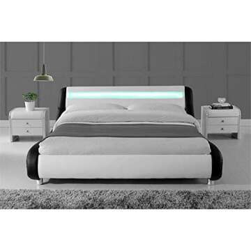 Modern Leather Upholstered Queen Bed with LED Lights
