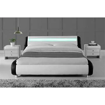 Modern Leather Upholstered Queen Bed with LED Lights