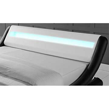 Modern Leather Upholstered Queen Bed with LED Lights