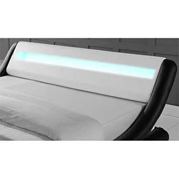 Modern Leather Upholstered Queen Bed with LED Lights
