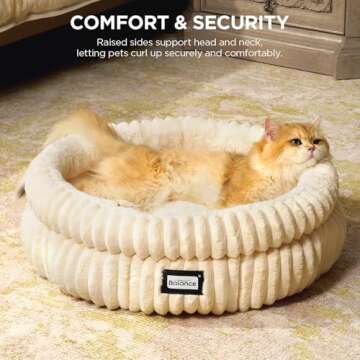BALANCE Cat Bed Kitten Bed, Washable Round Cat Beds for Indoor Cats,Super Soft Plush Faux Fur Pet Be...