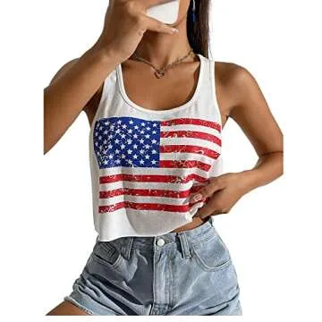 Women's Sexy American Flag Crop Tank for 4th of July Celebrations