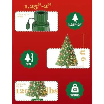 Musical Rotating Christmas Tree Stand【Patent Pending】, Anti-tilt Noiseless, Up to 9ft 120 lb Artificial Christmas Tree, 360 Degree Spinning Tree Stand With Remote, Built-In 3 Light Output Ports 800W
