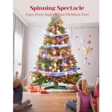 Musical Rotating Christmas Tree Stand【Patent Pending】, Anti-tilt Noiseless, Up to 9ft 120 lb Artificial Christmas Tree, 360 Degree Spinning Tree Stand With Remote, Built-In 3 Light Output Ports 800W