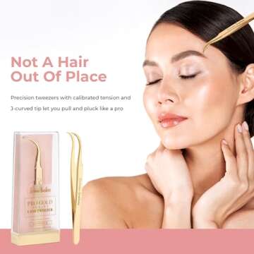 Icona Lashes Hair Removal & Eyelash Tweezer - J-curved Tip for Precise Plucking - Applicator Tool fo...