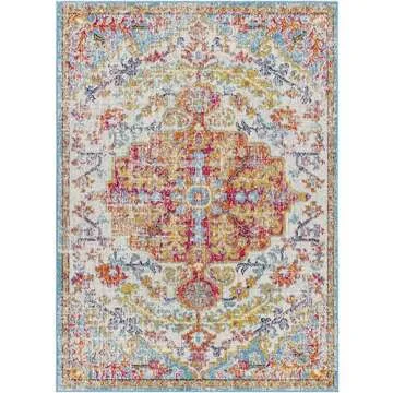 Livabliss Odelia Vintage Bohemian Area Rug,3'11" x 5'7",Orange/Aqua