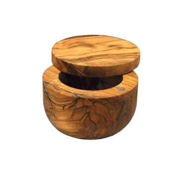 Naturally Med Olive Wood Salt Keeper/Pot/Salt Box with Magnetic Pivoting Lid