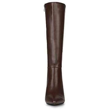 Allegra K Women's High Heels Pointed Toe Stiletto Heel Brown Knee High Boots 6.5 M US