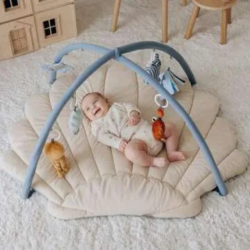 Blissful Diary Shell Baby Play Gym Mat, Softer & Enlarged Tummy Time Mat w 6 Detachable Toys for Sen...