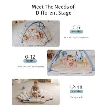Blissful Diary Shell Baby Play Gym Mat, Softer & Enlarged Tummy Time Mat w 6 Detachable Toys for Sensory & Motor Skill Development, Activity Mat for Newborn Essentials Shower Gift, Boho Ocean Theme