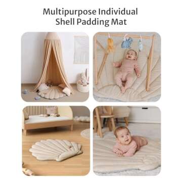 Blissful Diary Shell Baby Play Gym Mat, Softer & Enlarged Tummy Time Mat w 6 Detachable Toys for Sensory & Motor Skill Development, Activity Mat for Newborn Essentials Shower Gift, Boho Ocean Theme