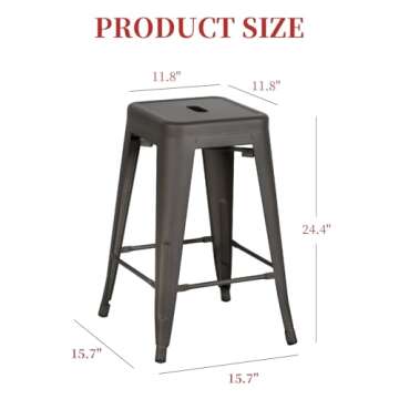 FDW Metal Bar Stools Set of 4 Counter Height Barstool 24 Inches Industrial Bar Chairs Patio Stool Stackable Backless Stool Indoor Outdoor Metal Kitchen Stools Bar Chairs