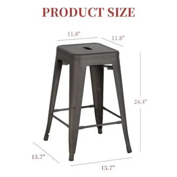 FDW Metal Bar Stools Set of 4 Counter Height Barstool 24 Inches Industrial Bar Chairs Patio Stool Stackable Backless Stool Indoor Outdoor Metal Kitchen Stools Bar Chairs