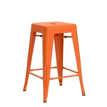 FDW Metal Bar Stools Set of 4 Counter Height Barstool 24 Inches Industrial Bar Chairs Patio Stool Stackable Backless Stool Indoor Outdoor Metal Kitchen Stools Bar Chairs