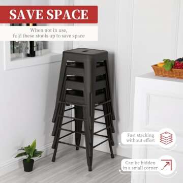 FDW Metal Bar Stools Set of 4 Counter Height Barstool 24 Inches Industrial Bar Chairs Patio Stool Stackable Backless Stool Indoor Outdoor Metal Kitchen Stools Bar Chairs