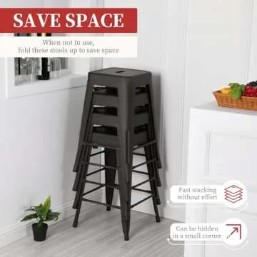 FDW Metal Bar Stools Set of 4 Counter Height Barstool 24 Inches Industrial Bar Chairs Patio Stool Stackable Backless Stool Indoor Outdoor Metal Kitchen Stools Bar Chairs