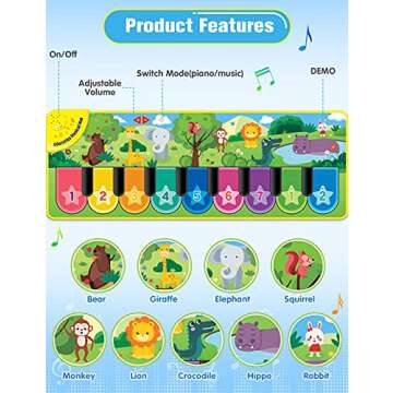 EduCuties Floor Piano Mats, Baby Musical Keyboard Touch Playmat Toys for Toddlers with Different Ani...