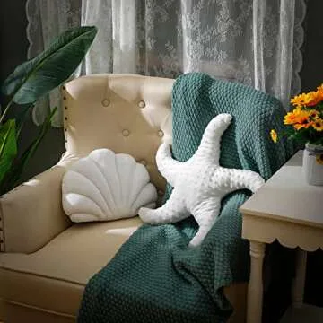 Newwiee 2 Pcs Starfish Pillow 20'' Seashell Throw Pillows 13x10'' Beach Starfish Shell Shaped Throw Pillows Soft Home Decorative Pillow Cute Plush Coastal Decor for Bed Couch Living Sofa Room Decor