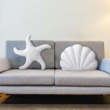 Newwiee 2 Pcs Starfish Pillow 20'' Seashell Throw Pillows 13x10'' Beach Starfish Shell Shaped Throw Pillows Soft Home Decorative Pillow Cute Plush Coastal Decor for Bed Couch Living Sofa Room Decor