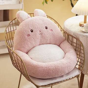 Cute Cartoon Gaming Chair Cushion Soft Cozy Back Support Chair Cushion Armchair Seat Cushion Comfortable Plush Seat Pad for Office Home Dormitory Relieves Back Coccyx Sciatica and Tailbone Pain Relief